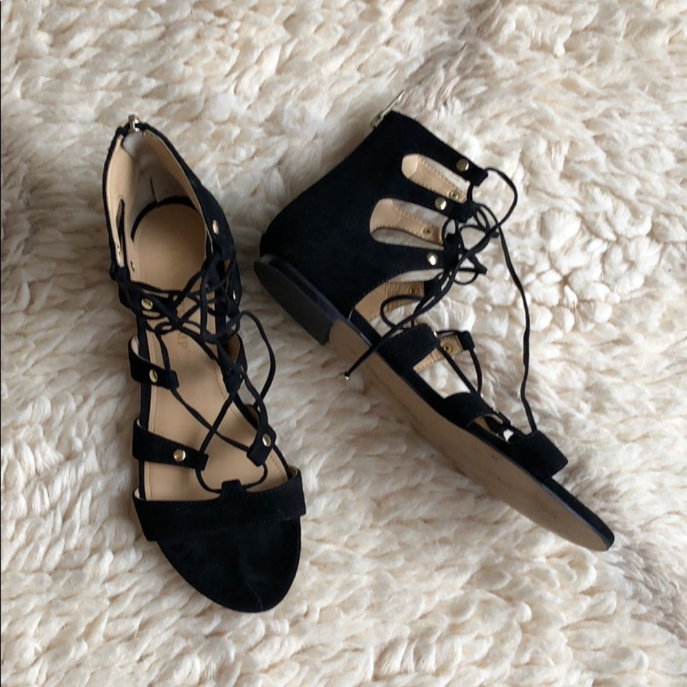 Black Lace-up Gladiator Sandals 7.5